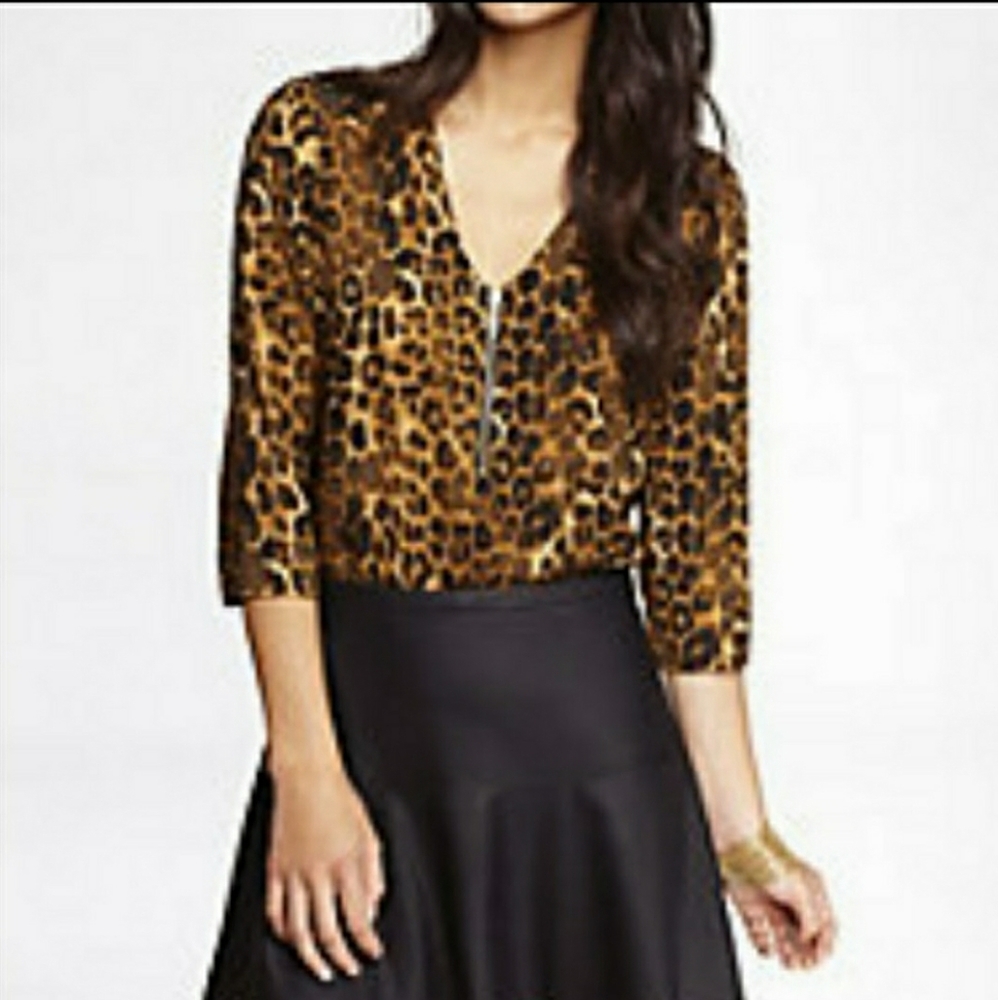 Express Animal Print Zipper Blouse